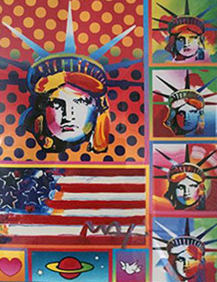 Five Liberties Unique 2006 28x23 Works on Paper (not prints) by Peter Max Five Liberties Unique 2006 28x23 Works on Paper (not prints) by Peter Max