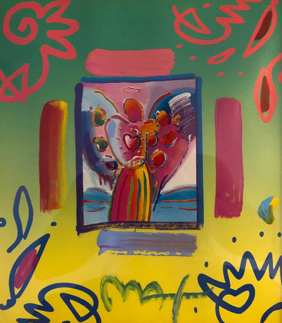 Angel With Heart Collage 1998 23x21 Works on Paper (not prints) by Peter Max