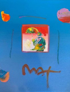 Umbrella Man (Blue) Unique 11x8 Works on Paper (not prints) - Peter Max Umbrella Man (Blue) Unique 11x8 Works on Paper (not prints) - Peter Max