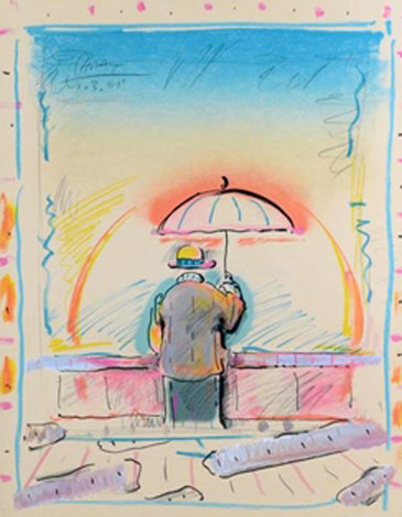 Man With Umbrella 1978 - Vintage Limited Edition Print - Peter Max