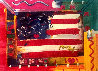 Flag With Hearts 1998 Embellished Works on Paper (not prints) by Peter Max - 0