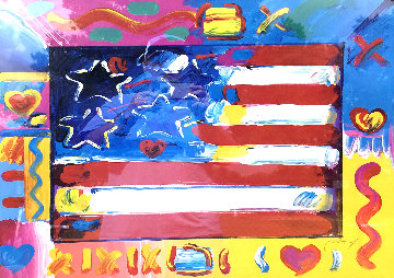 Flag With Heart II 2002 Limited Edition Print - Peter Max