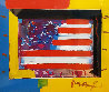 Flag With Heart Unique 1998 21x24 Works on Paper (not prints) by Peter Max - 0