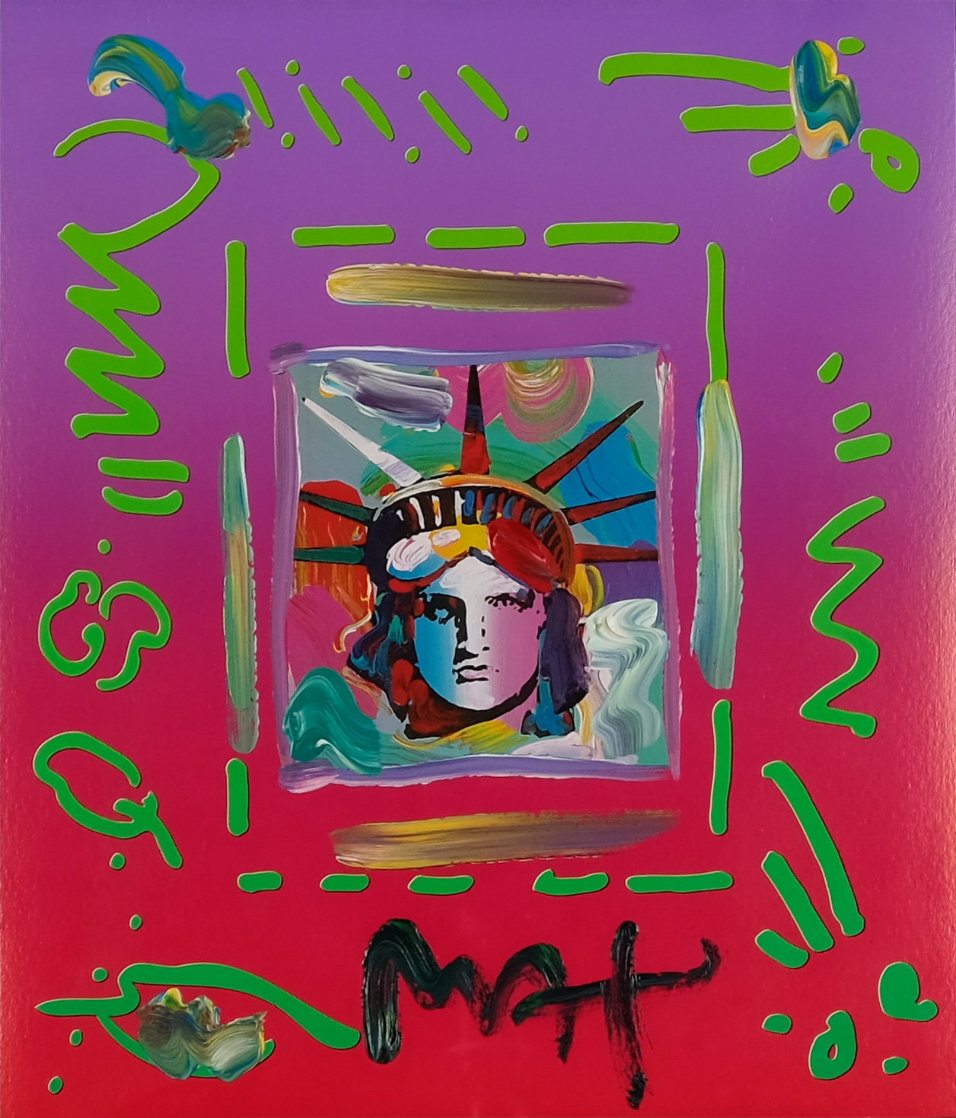Liberty Head II Collage Unique 1997 14x12 Works on Paper (not prints) by Peter Max Liberty Head II Collage Unique 1997 14x12 Works on Paper (not prints) by Peter Max