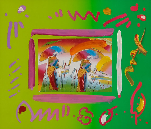 Duo Umbrella Man Unique 2000 12x14 Works on Paper (not prints) by Peter Max