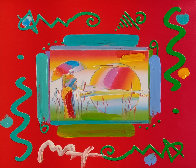 Rainbow Umbrella Man II Collage Unique 1998 12x14 Works on Paper (not prints) by Peter Max - 0