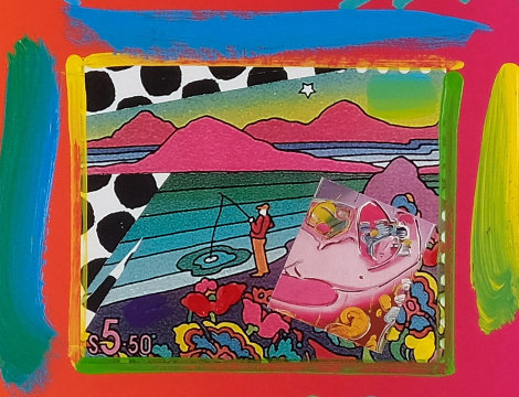 Fishing Collage Unique 12x14 Works on Paper (not prints) - Peter Max