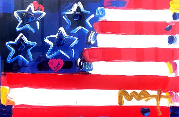 Flag With Heart III Unique 2006 18x24 Works on Paper (not prints) - Peter Max Flag With Heart III Unique 2006 18x24 Works on Paper (not prints) - Peter Max