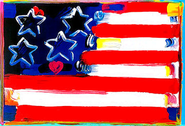 Flag With Heart III Unique 2006 18x24 Works on Paper (not prints) - Peter Max Flag With Heart III Unique 2006 18x24 Works on Paper (not prints) - Peter Max