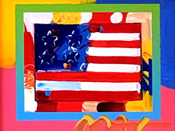 Flag With Heart 2006 24x26 Works on Paper (not prints) - Peter Max Flag With Heart 2006 24x26 Works on Paper (not prints) - Peter Max