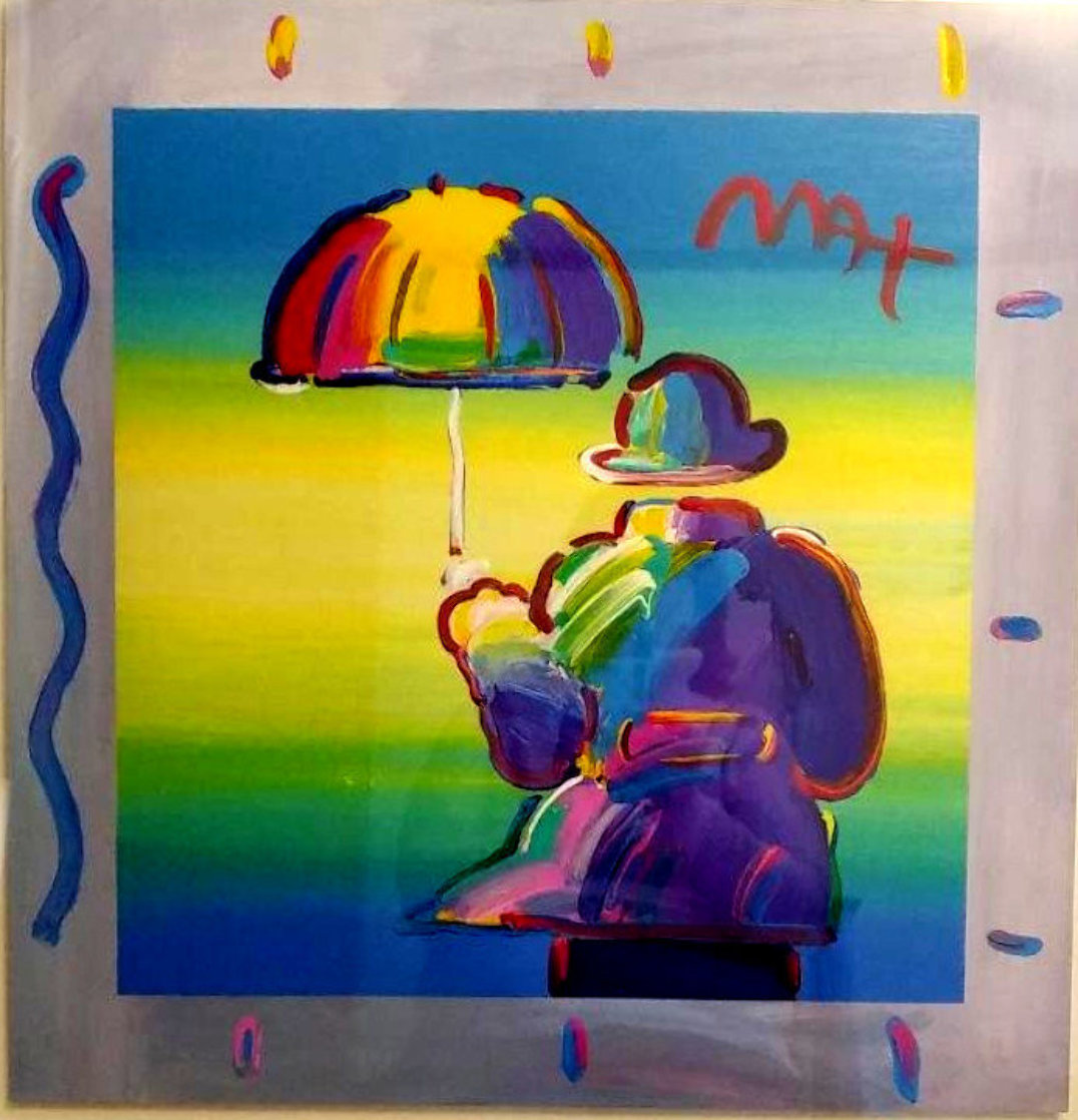 Umbrella Man 2015 Embellished Serigraph 20x20 by Peter Max