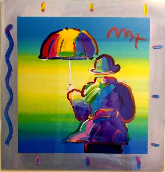 Umbrella Man 2015 Embellished Serigraph 20x20 by Peter Max