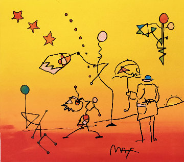 Umbrella Man With Sunrise 12x14 Works on Paper (not prints) - Peter Max Umbrella Man With Sunrise 12x14 Works on Paper (not prints) - Peter Max