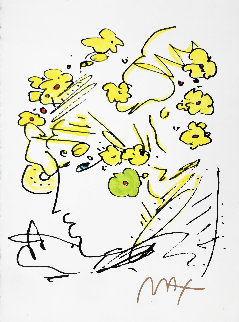 Profile With Yellow Flowers 15x11 Works on Paper (not prints) - Peter Max Profile With Yellow Flowers 15x11 Works on Paper (not prints) - Peter Max