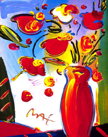 Flowers #152 Poster 1998 Heavily Embellished 22x18 Works on Paper (not prints) - Peter Max