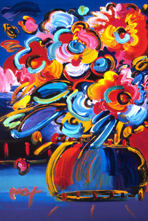 Flowers (Blue) Heavily Embellished Print 2008 36x24 Works on Paper (not prints) - Peter Max Flowers (Blue) Heavily Embellished Print 2008 36x24 Works on Paper (not prints) - Peter Max
