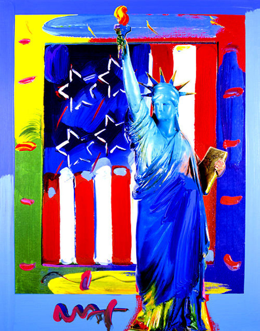 Patriotic Series: Full Liberty With Flag #16 Heavily Embellished Print 2013 19x15 Works on Paper (not prints) by Peter Max