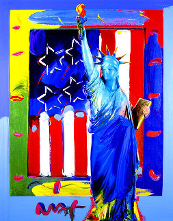 Patriotic Series: Full Liberty With Flag #16 Heavily Embellished  2013 19x15 Works on Paper (not prints) - Peter Max