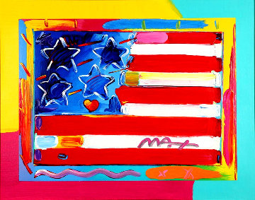 Flag With Heart 29x34 Works on Paper (not prints) - Peter Max Flag With Heart 29x34 Works on Paper (not prints) - Peter Max