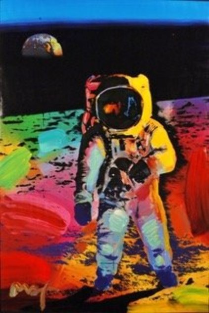 Walking on the Moon #33   Unique Poster Heavily Embellished Works on Paper (not prints) by Peter Max