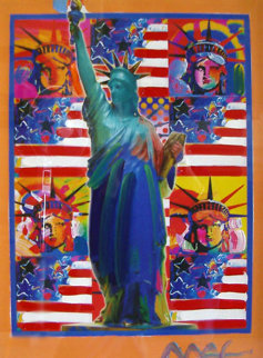 God Bless America with Five Liberties Unique 24x18 Works on Paper (not prints) - Peter Max God Bless America with Five Liberties Unique 24x18 Works on Paper (not prints) - Peter Max