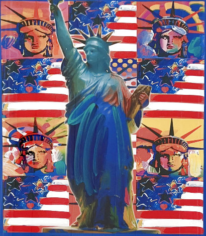 God Bless America with Five Liberties Unique 2001 38x32 Works on Paper (not prints) - Peter Max