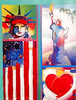Two Liberties Flag And Heart Unique 2008 32x28 Works on Paper (not prints) - Peter Max Two Liberties Flag And Heart Unique 2008 32x28 Works on Paper (not prints) - Peter Max