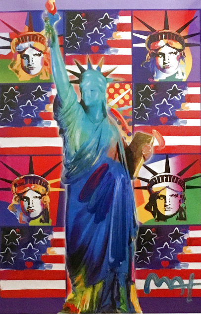 God Bless America III - with Five Liberties Unique 2005 37x32 Works on Paper (not prints) by Peter Max