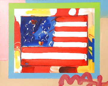 Flag With Heart on Blends Unique 2005 22x24 Works on Paper (not prints) - Peter Max Flag With Heart on Blends Unique 2005 22x24 Works on Paper (not prints) - Peter Max