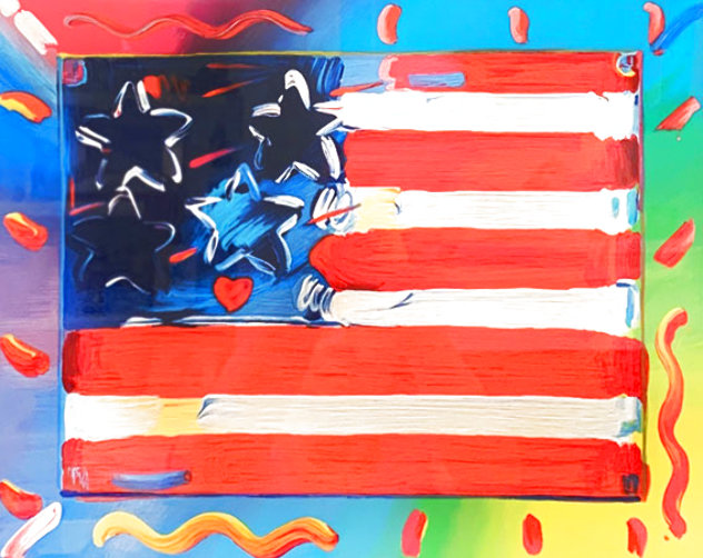 Peter Max American Flag Acrylic on Canvas Original Painting With