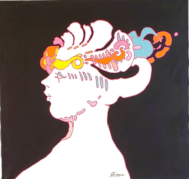 Untitled, Portrait of the Artists’ Wife 1970 36x40 Huge Original Painting by Peter Max