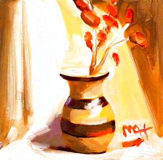 Vintage Vase With Flowers 14x14 Original Painting - Peter Max Vintage Vase With Flowers 14x14 Original Painting - Peter Max