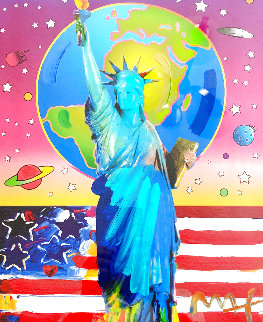 Liberty With Earth And Flag Unique 2006 34x30 Works on Paper (not prints) - Peter Max Liberty With Earth And Flag Unique 2006 34x30 Works on Paper (not prints) - Peter Max