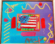 Flag With Heart Collection Unique 12x12 Works on Paper (not prints) by Peter Max - 2 Flag With Heart Collection Unique 12x12 Works on Paper (not prints) by Peter Max - 2