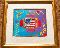 Flag With Heart Collection Unique 12x12 Works on Paper (not prints) by Peter Max - 1 Flag With Heart Collection Unique 12x12 Works on Paper (not prints) by Peter Max - 1