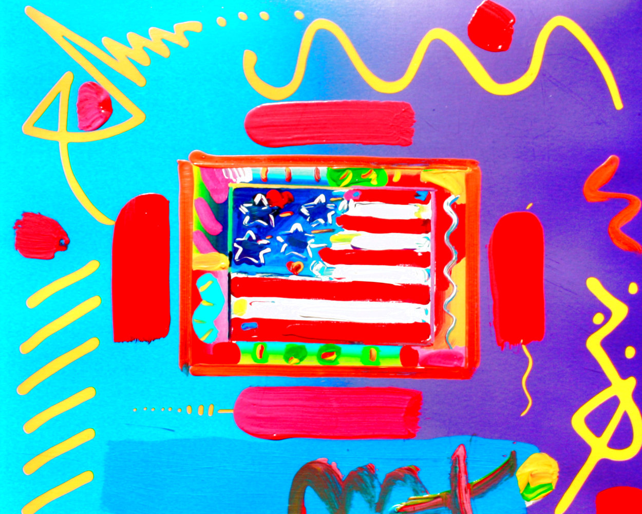 Flag With Heart Collection Unique 12x12 Works on Paper (not prints) by Peter Max