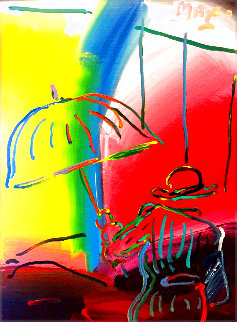 Umbrella Man Fauve II 1988 27x21 Original Painting - Peter Max Umbrella Man Fauve II 1988 27x21 Original Painting - Peter Max