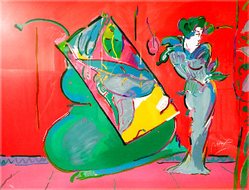 Lady on Red (With Floating Vase) 1988 Limited Edition Print - Peter Max