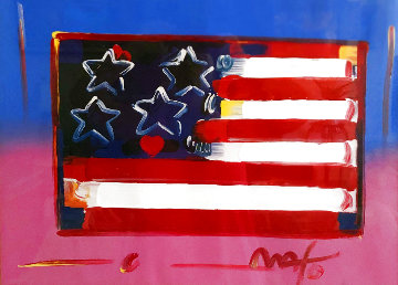 Flag With Heart Unique 1999 18x24 Works on Paper (not prints) - Peter Max Flag With Heart Unique 1999 18x24 Works on Paper (not prints) - Peter Max