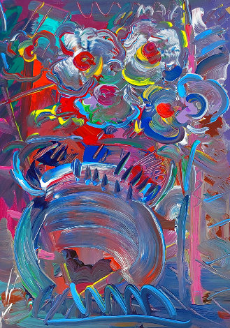 Flower Abstract  1989 30x20 Original Painting - Peter Max