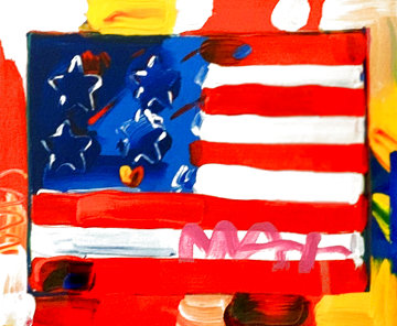 Flag With Hearts Unique 2005 24x24 Works on Paper (not prints) - Peter Max Flag With Hearts Unique 2005 24x24 Works on Paper (not prints) - Peter Max