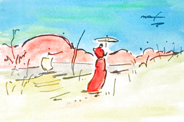 Umbrella Man Watercolor 1990 18x22 Watercolor - Peter Max Umbrella Man Watercolor 1990 18x22 Watercolor - Peter Max
