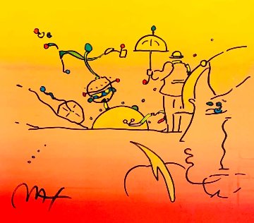 Umbrella Man With Profile Watercolor 1990 12x14 Watercolor - Peter Max Umbrella Man With Profile Watercolor 1990 12x14 Watercolor - Peter Max