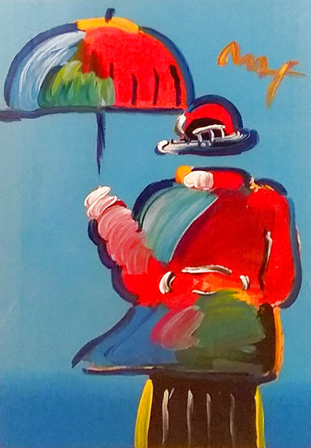 Umbrella Man Unique 43x33  Huge Works on Paper (not prints) by Peter Max