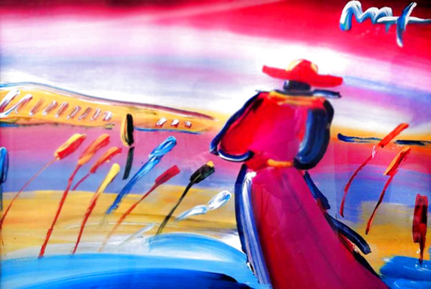 Walking in Reeds Unique 1999 29x36 Huge by Peter Max