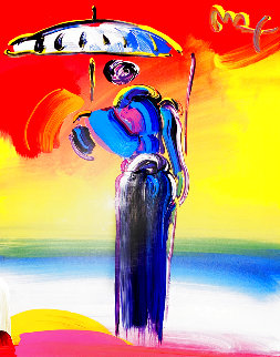 Umbrella Man With Cane 2001 40x34 Huge Original Painting - Peter Max Umbrella Man With Cane 2001 40x34 Huge Original Painting - Peter Max