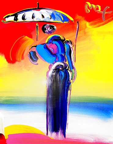 Umbrella Man with Cane Unique 2001 40x34  Huge Works on Paper (not prints) - Peter Max