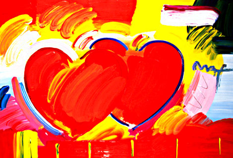Two Hearts As One   2007  Heavily Embellished Unique Poster Works on Paper (not prints) - Peter Max