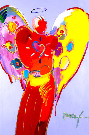Red Angel With Heart III  2007  36x24 Unique Poster Works on Paper (not prints) - Peter Max