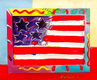 American Flag With Heart Unique 2014 39x35 Works on Paper (not prints) by Peter Max - 3
